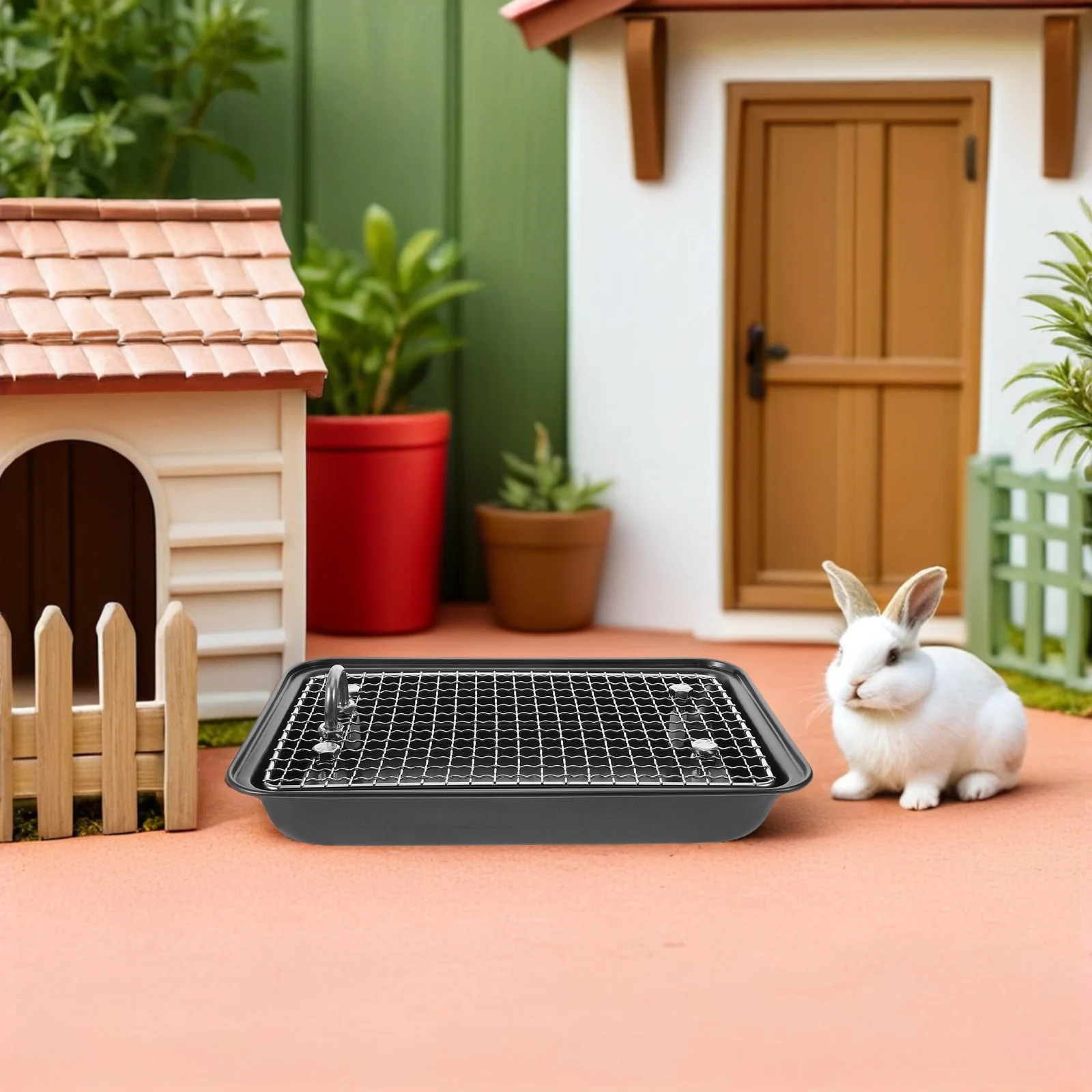 

Stainless Steel Rabbit Litter Box Deep Corner Bunny Litter Pan Removable Sifting Cage Potty Tray Small Animal Bedding Box