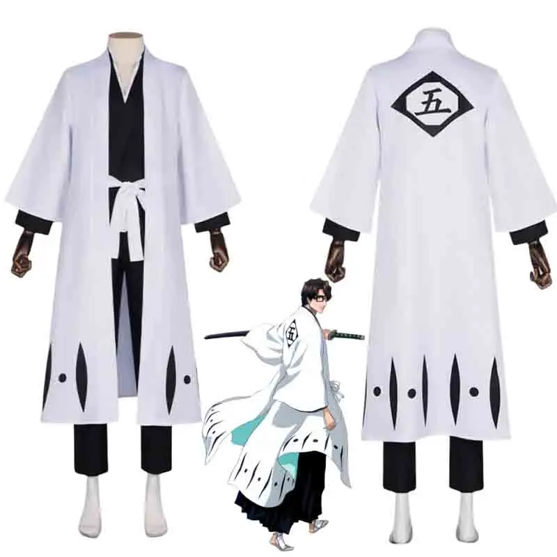 Disfraz de Cosplay de Aizen Sousuke, Peluca de Cosplay de Bleach, Guerra de Sangre de los Mil Años, Capitán del Gotei 13, Traje de Kimono, Personalizable