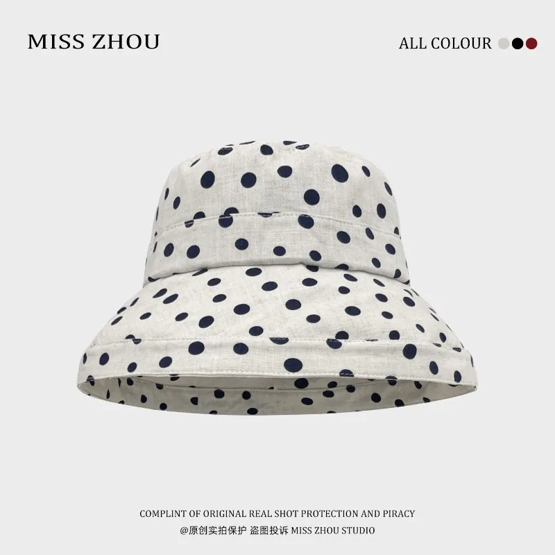 

Japanese Retro Polka Dot Bucket Hat Women's Summer Big Brim Sunscreen Sunshade Show Face Small Literary Sun Cap Female Gorra