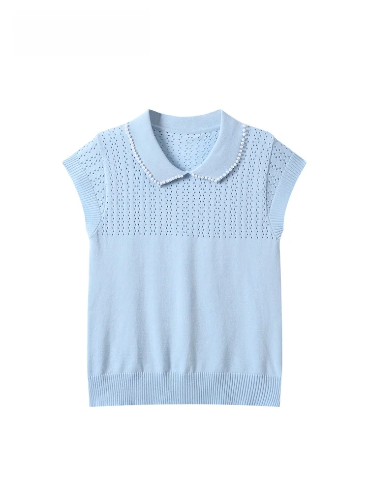 

plus Size Women's Short Sleeve T-Shirt Summer New Style Slimming Cute Collar Top Trendy Ice Silk Blend Fashion Ladies' Wear