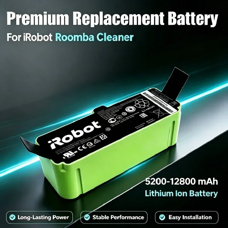 Batteria agli ioni di litio ad alta capacità, ricambio per aspirapolvere robot iRobot Roomba 500 600 700 800 900, 5200mAh 6800mAh 9800mAh 12800mAh, protezione sicura contro il surriscaldamento,