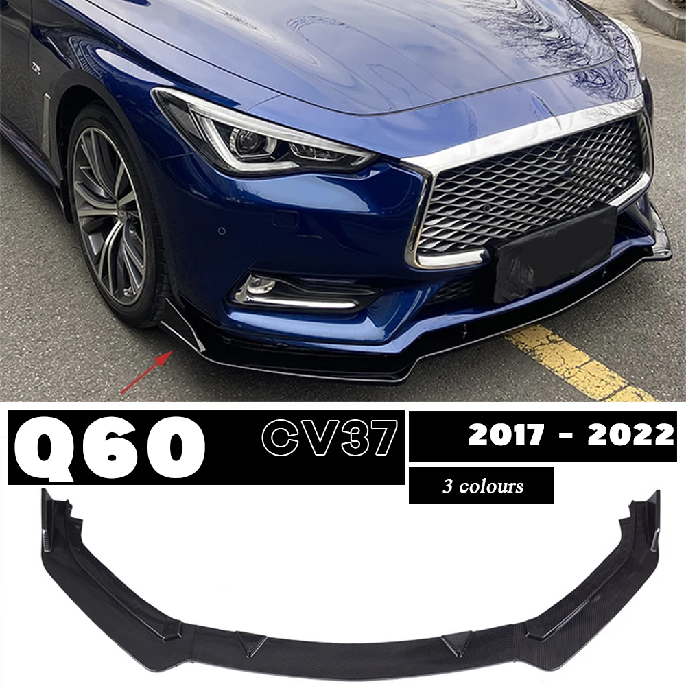 Carbon Fiber Print Front Bumper Lip Gloss Black Chin Spoiler for Infiniti Q60 Mk2 2nd Generation V37 CV37 2017 - 2022 2-Door