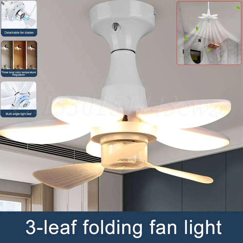 New Silent Ceiling Fan with Lights Remote Control Three Gear E27 Base Modern Ceiling Fan for Kitchen Bedroom Dining Living Room