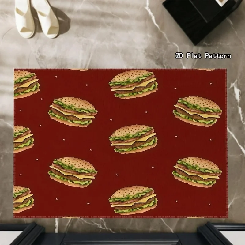 Retro Diner Burger Fries Neon Pattern Door Mat Non-Slip Kitchen Home Decor Floor Rug
