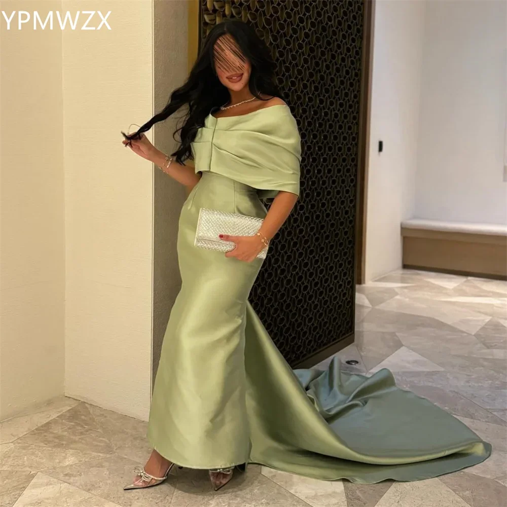 Customized Evening Dress Formal Party Occasion YPMWZX Off-the-shoulder Mermaid Floor Length Skirts Shirred Bespoke Occasion Dre