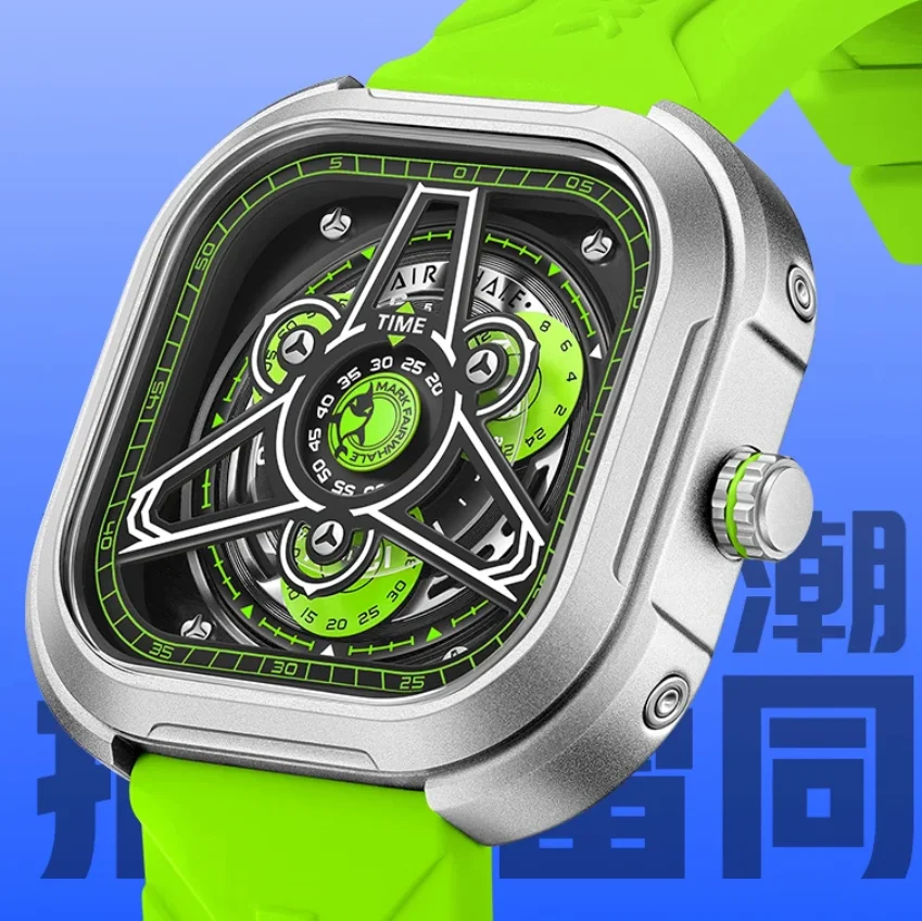 

Мужские часы Mark Fairwhale с хронографом 44 мм, спортивный квадратный корпус, кварцевые наручные часы с несколькими циферблатами, силиконовый ремешок, светящийся