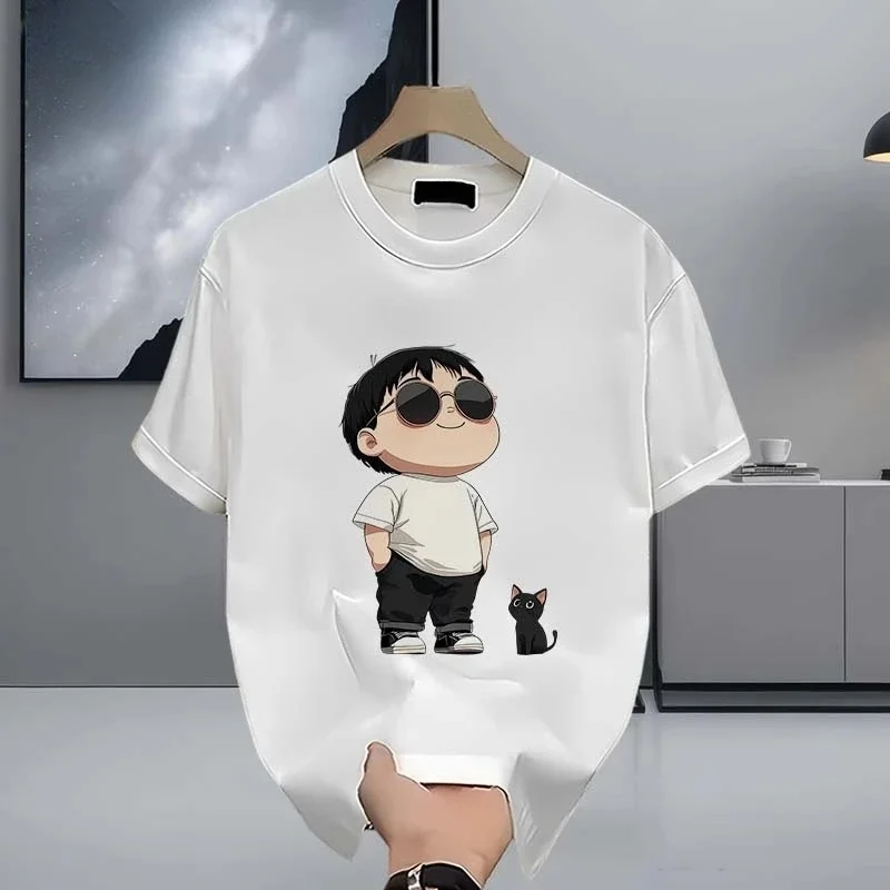 هونج كونج أزياء العلامة التجارية شخصية فضفاضة الرجال والنساء الياقة المستديرة القطن الخالص قصيرة الأكمام الاتجاه الرجعية الملابس المطبوعة #2