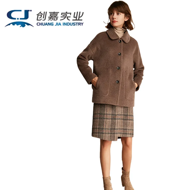 Double-sided Alpaca Women's Coat Autumn and winter brown Albaca Wool Coat Temperament Simple Outdoor Soft Warm Women's Clothing