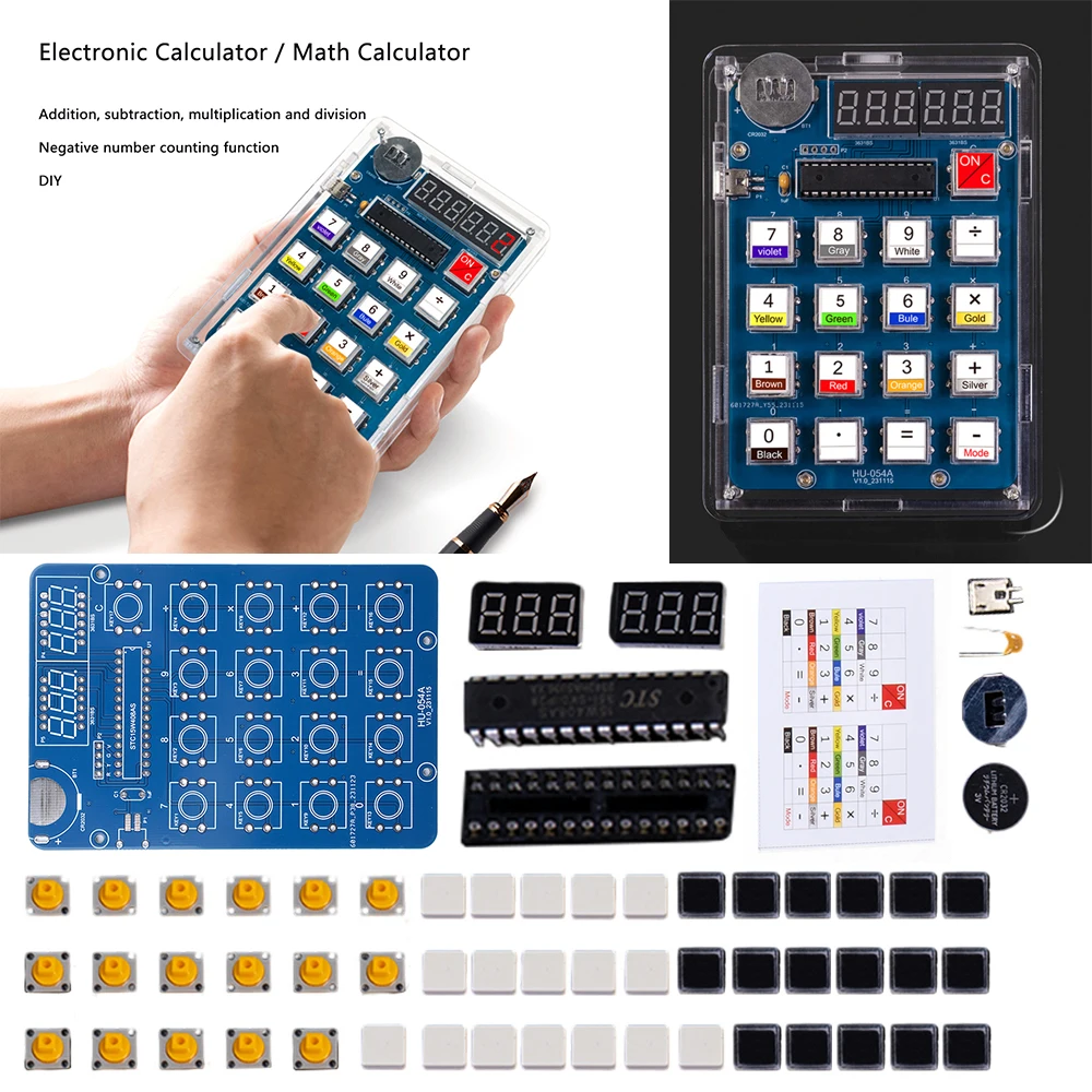 Diymore DIY Calculator Kit Digital Tube Calculator in CR2032 Button Cell with Transparent Case Calculator for starter kit