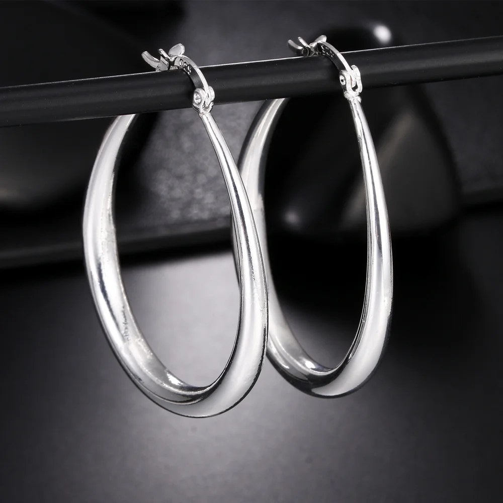 100% 41MM 925 Sterling Silver Smooth Circle Big Hoop Earrings For Women Lady Fashion Charm High Quality Wedding Jewelry Gift image 3