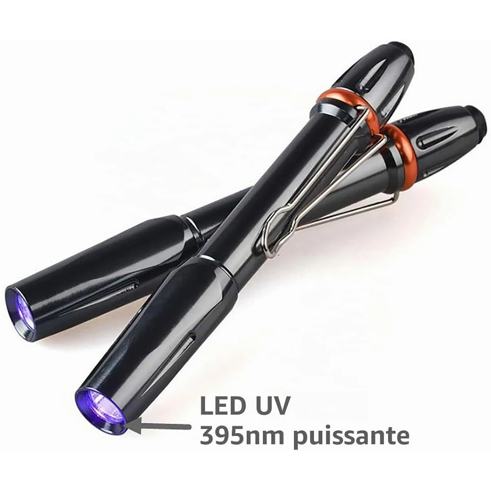 Portable 395nm UV Pen Flashlight Mini Pen‑shape Ultraviolet Black Light Torch with Clip for Resin Curing Pet Urine Detector