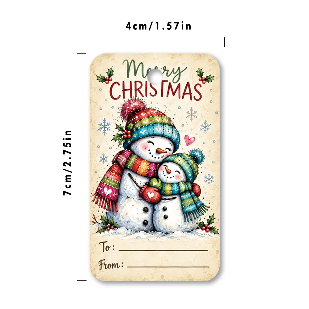 40pcs, Gift Tags, Watercolor Cute Snowman Art, Hanging Paper Labels for Gift Wrapping, Holiday Party Decor with String