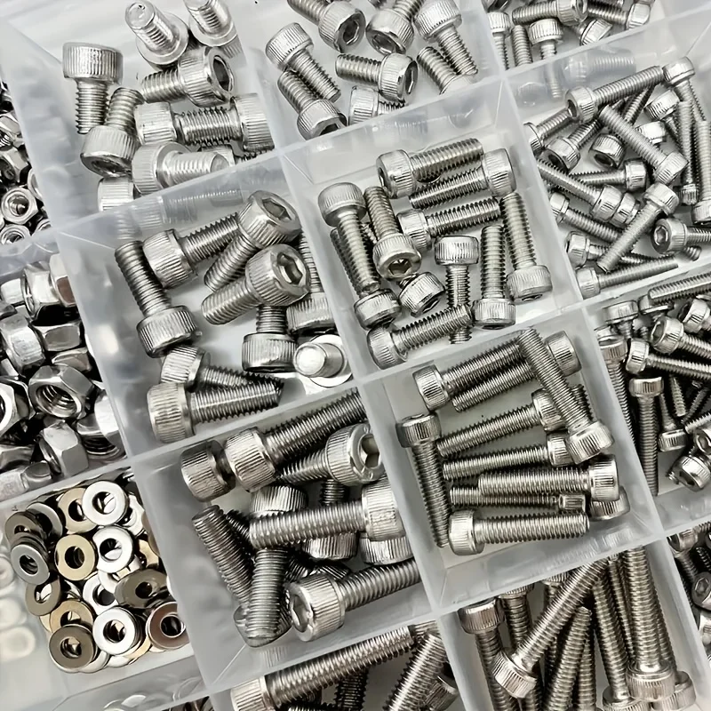 Kit surtido de tuercas y tornillos de cabeza hueca hexagonal de acero inoxidable de 320 piezas, tamaños M3 M4 M5 con tuercas hexagonales