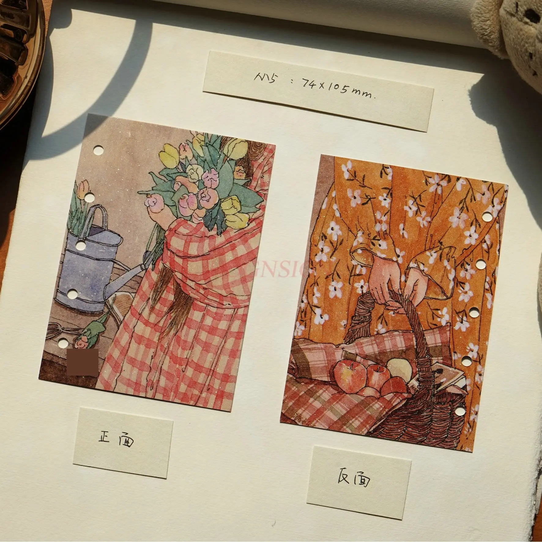 4 pezzi Illustrazioni ad acquerello disegnate a mano, pagine a fogli sfusi, note per conti a mano