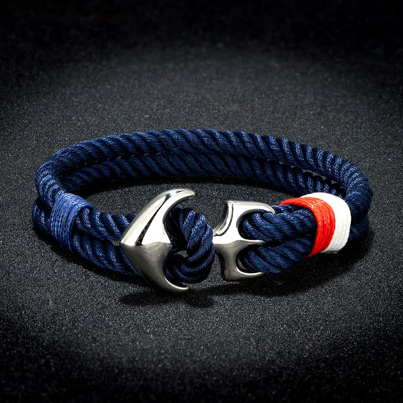 Anchor Bracelets Men Naval Style Nautical Survival Rope Bracelet Women Silver Stainless Steel Anchor Bracelet Sport Easy Hook