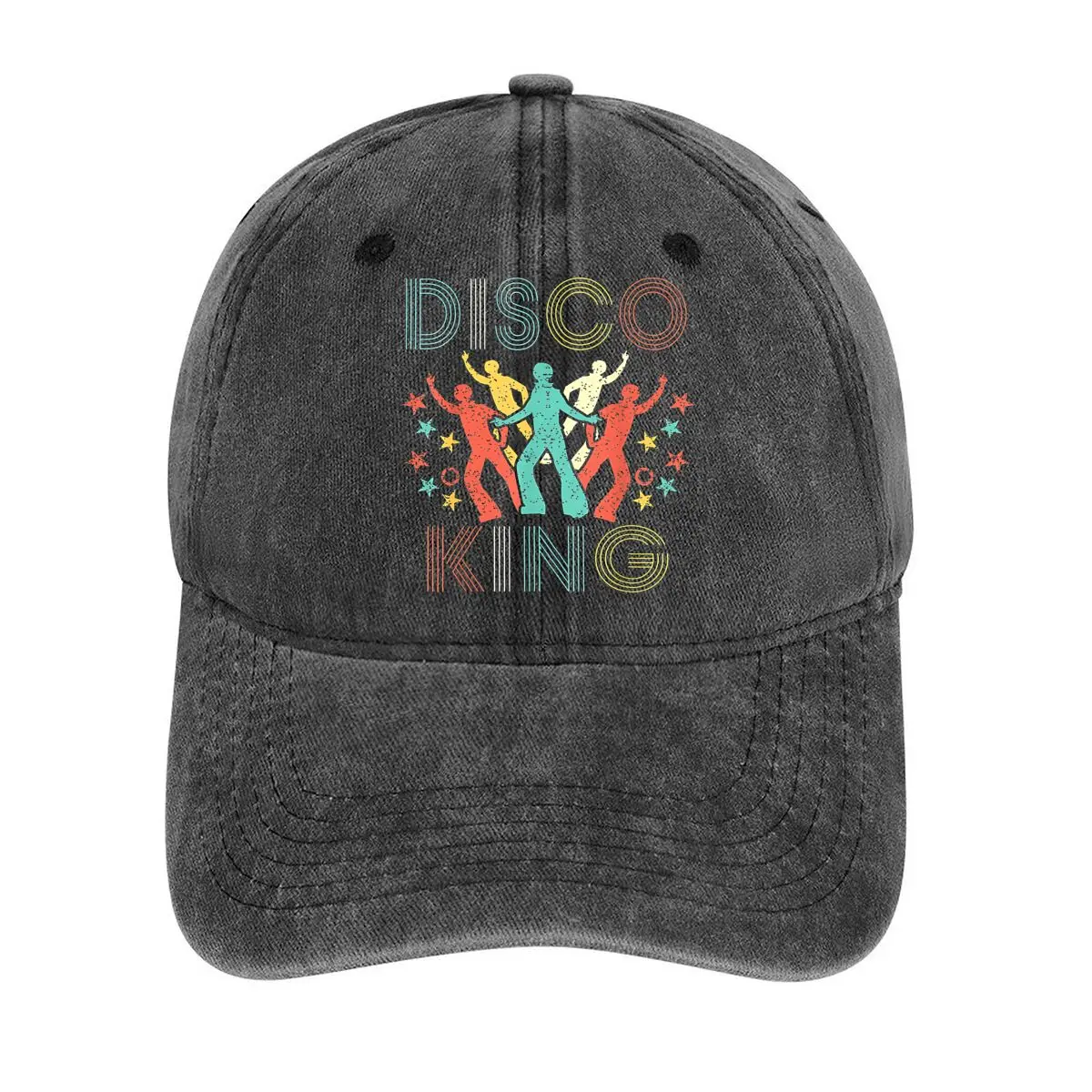 

Disco King with Dancing Figures and Stars in a Retro - Disco and Fun - Themed Design Washed Baseball Cap