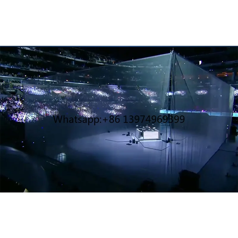3D Holographic Mesh Screen Projection Screen Transparent 3D Hologram Gauze Advertising Mesh Black 16:9 Portable Polyester