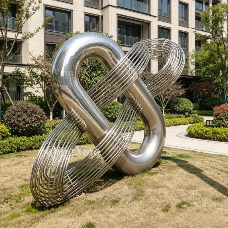 High Art Mirror Polished Silver Stainless Steel Infinity Abstract Sculpture Custom Outdoor Public Park And City Square Landscape