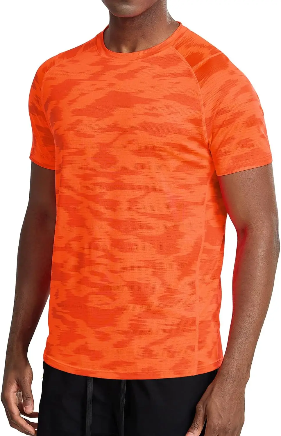 Men Orange Camo Sports T-Shirt Quick Dry High Elastic Raglan Short Sleeve Running Fitness Athletic Top image 4