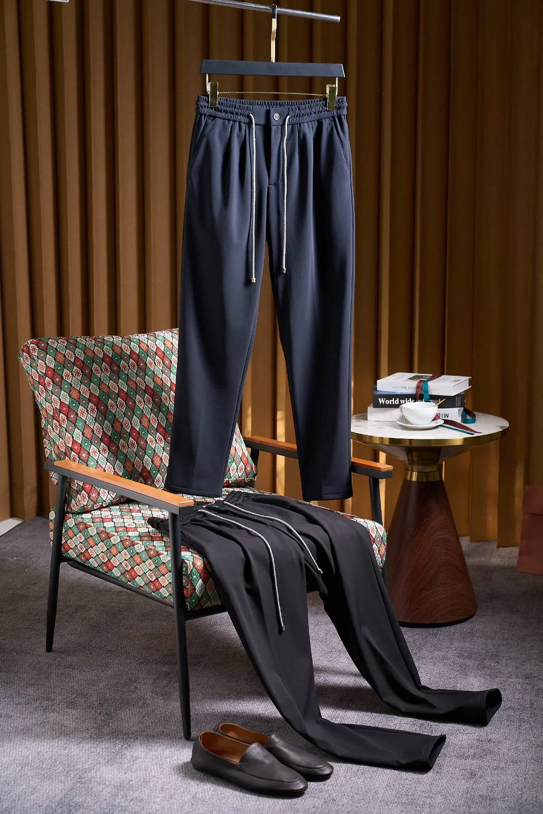 

Теплые повседневные брюки с подкладкой на талии, облегающие повседневные брюки из смешанного модала, эластичные прямые брюки, мужские осенне-зимние модальные брюки