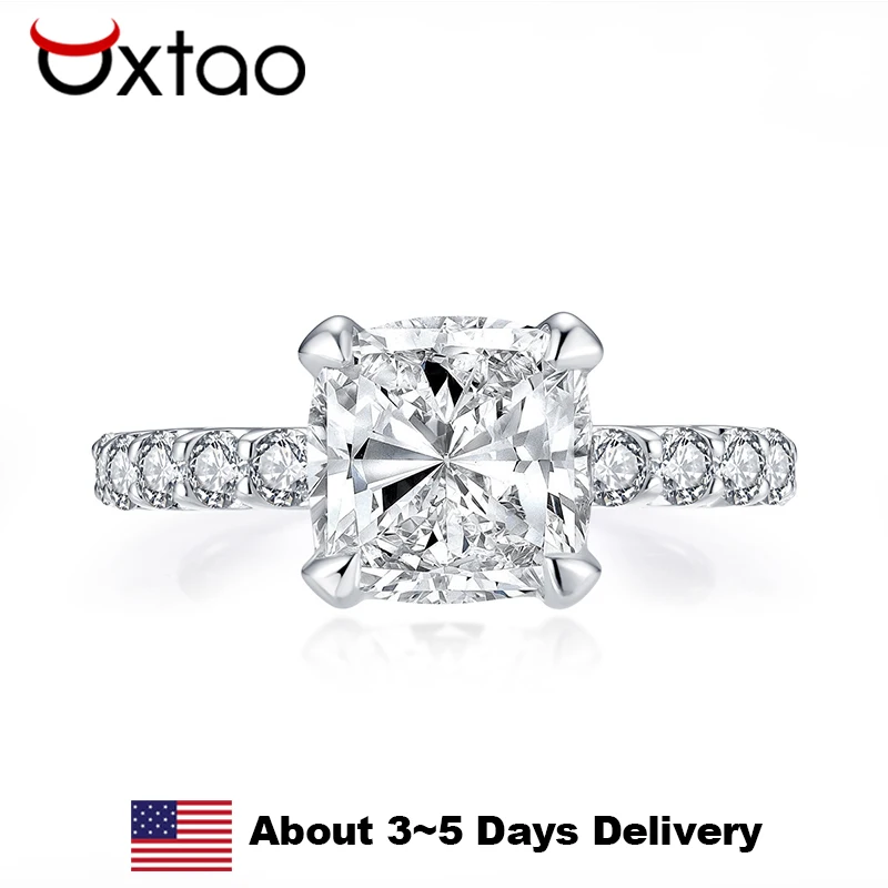 

OXTAO Classic Engagement Ring Cushion Cut 3.0ct Cubic Zircon for Women 925 Sterling Silver Solitaire Wedding Band Ring Jewelry