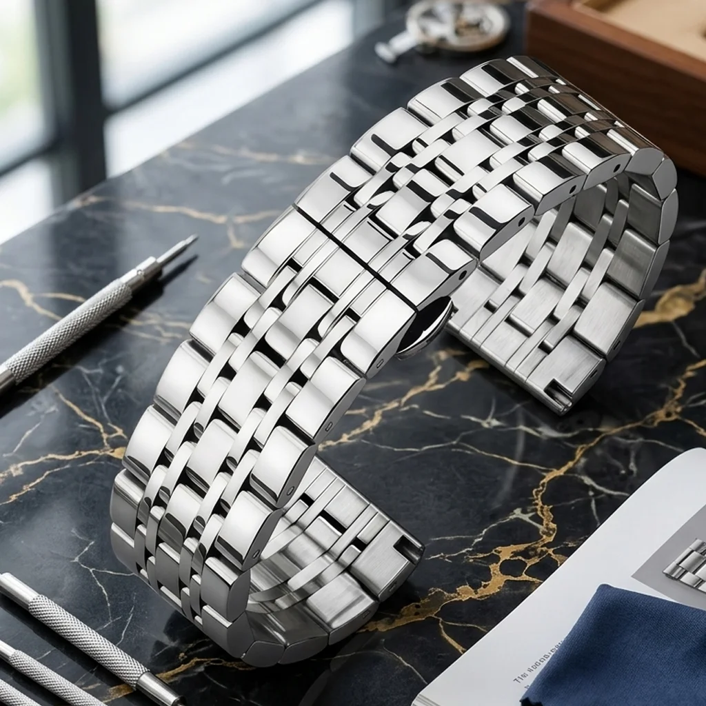 

Universal Solid Stainless Steel Watch Band 18 20 22 24mm Silver Polished Metal Bracelet Straight End Replacement Strap