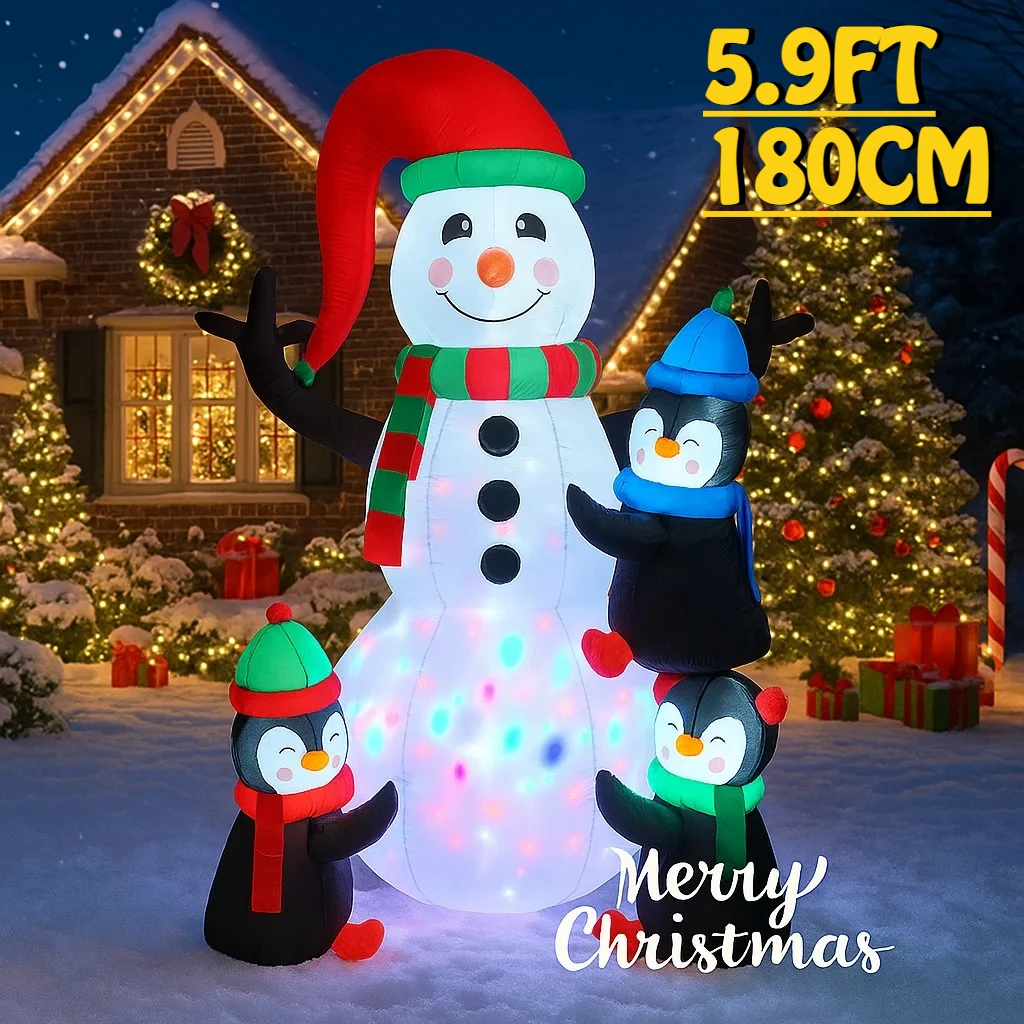 5.9FT Snowman Penguins Stack Inflatable Christmas Decorations Xmas Ornaments Lights Outdoor Home Yard Holiday Party Decor Toys