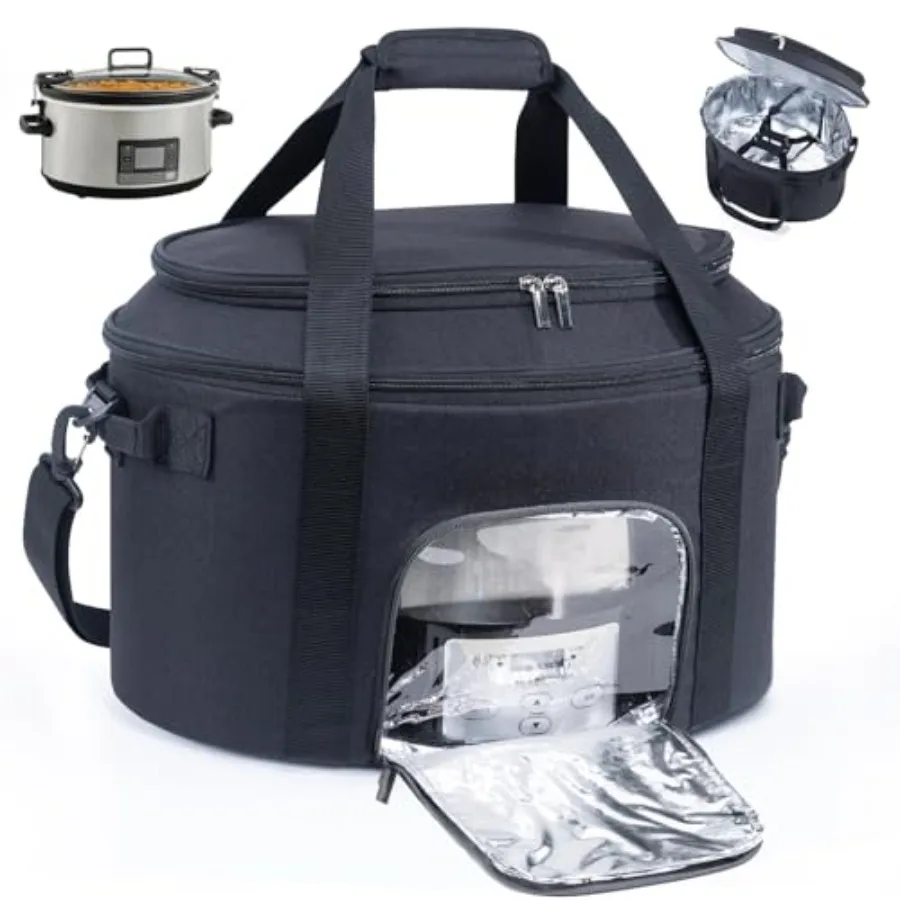 

Double-Layer Slow Cooker Carrying Bag for 6-8 Quart CrockPot and Hamlton Beach Slowcooker Travel Bag with Lid Fastener for Croc
