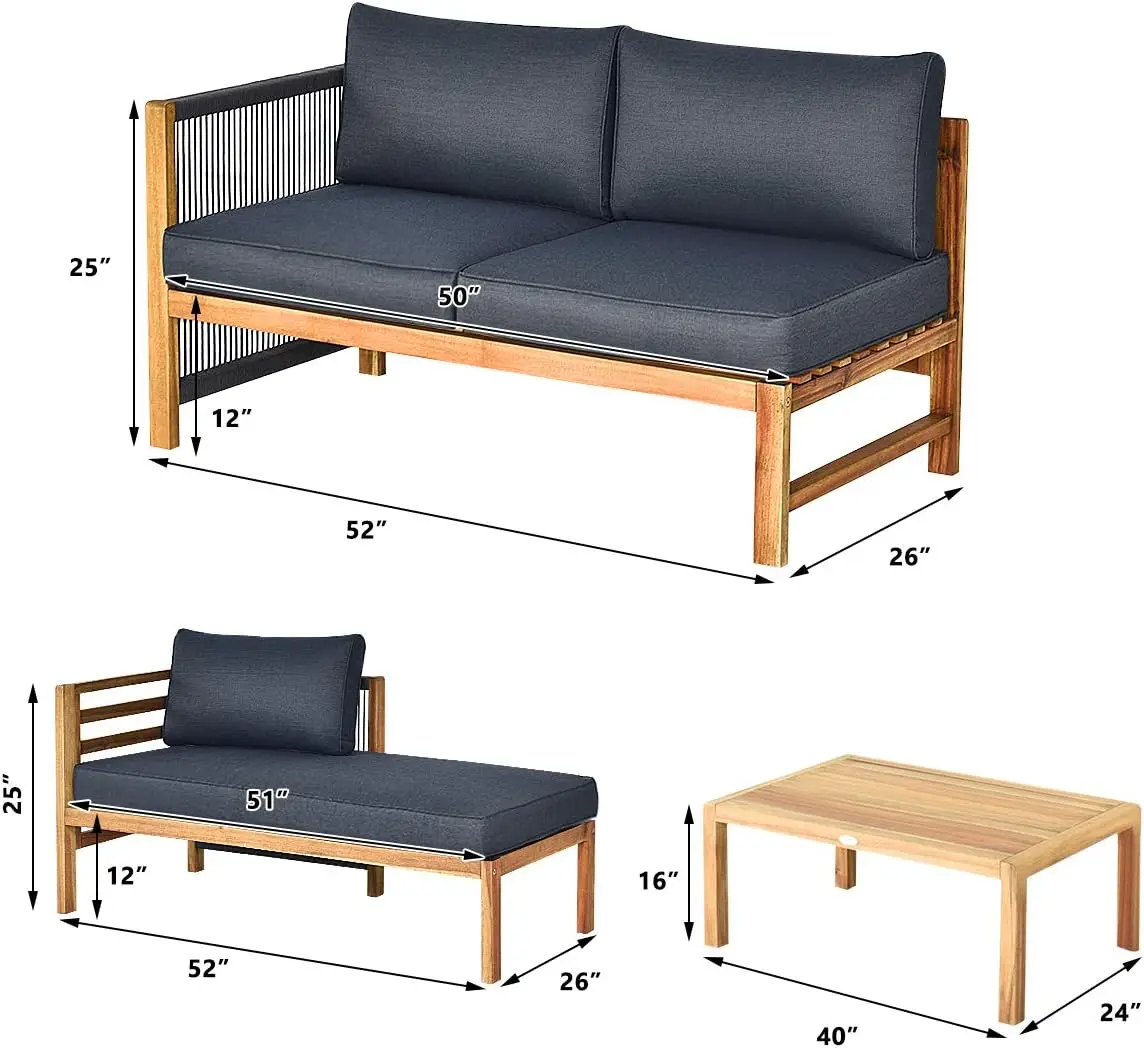 L Forma Outdoor Furniture Set, 3-Piece Acacia Wood, Pátio Conversa Set, 2 cadeiras e mesa de café, Jardim Quintal