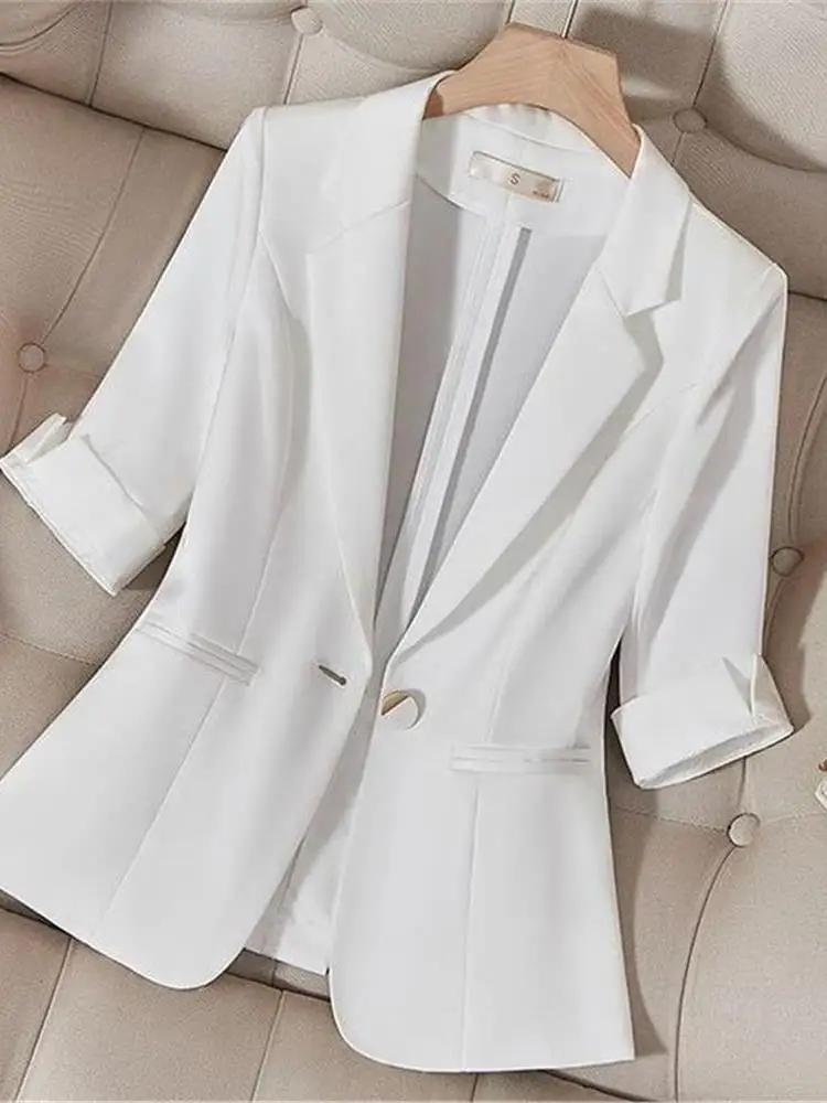 

Bla Casual Sle Thin Sve Suit Jaet for Women Spring Autumn Cleanfit Design Office Wear One Button Closure