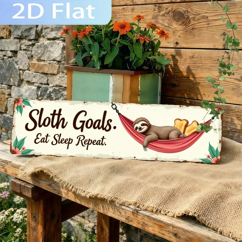 A 2D Metal Sign 'Sloth in Hammock.', Perfect for Wall Decoration, in a Vintage Farmhouse Style, Suitable for Home, Cafes