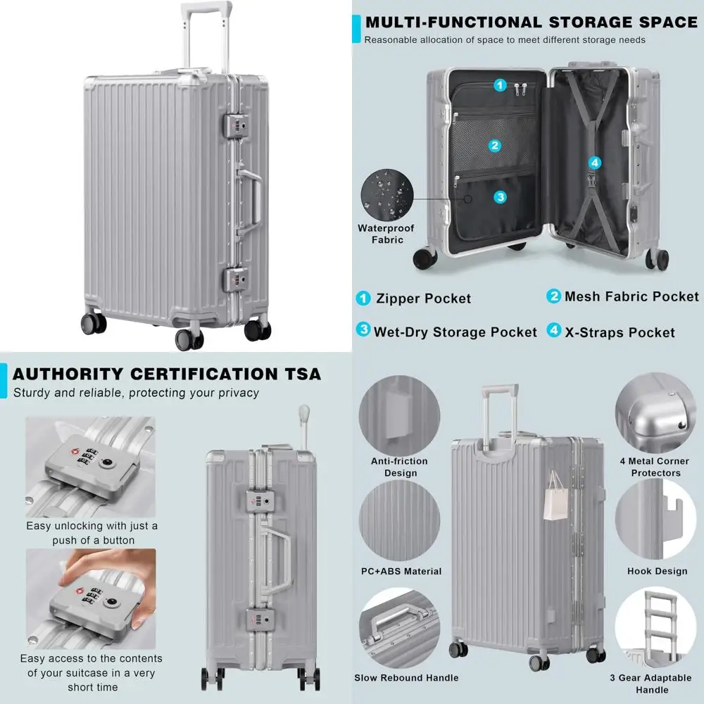 24 Inch TSA Lock Aluminum Frame PC+ABS Double Spinner Wheels Zipless Hard Shell Luggage Suitcase for Travel