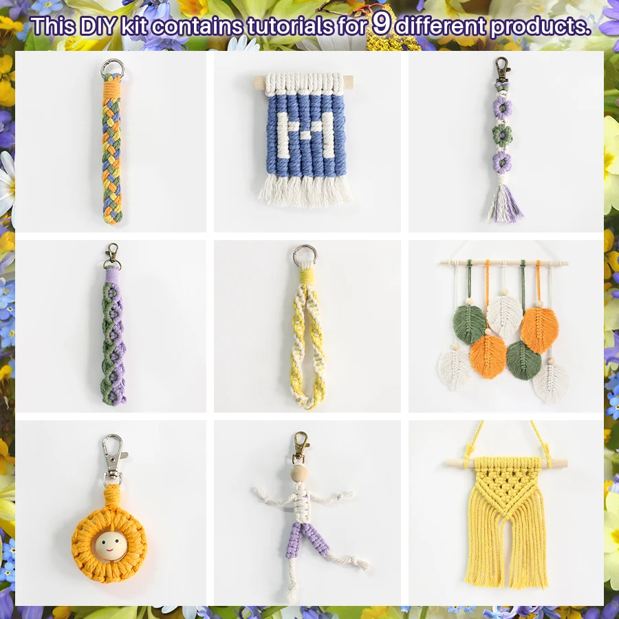 Large Macrame Kit With 10 Tutorials For Beginner Handmade Woven Wristlet Key Chain Tapestry Home Decoration DIY Craft