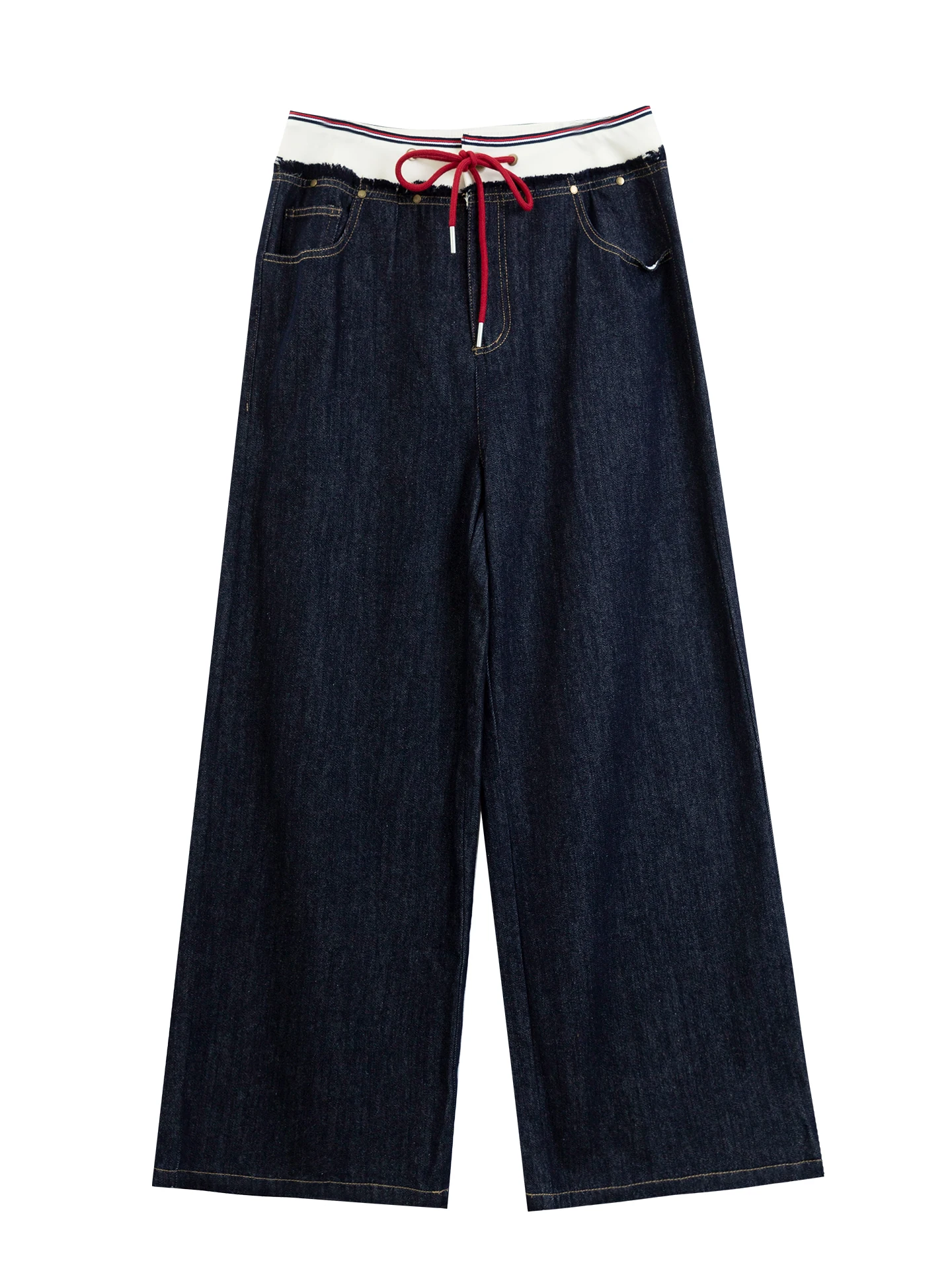 Heynew plus Size Women's Jeans Color Blo Belted Floor Length Conceal Meat Loose Fit Cotton Polyester Lyocell Blend Straight...