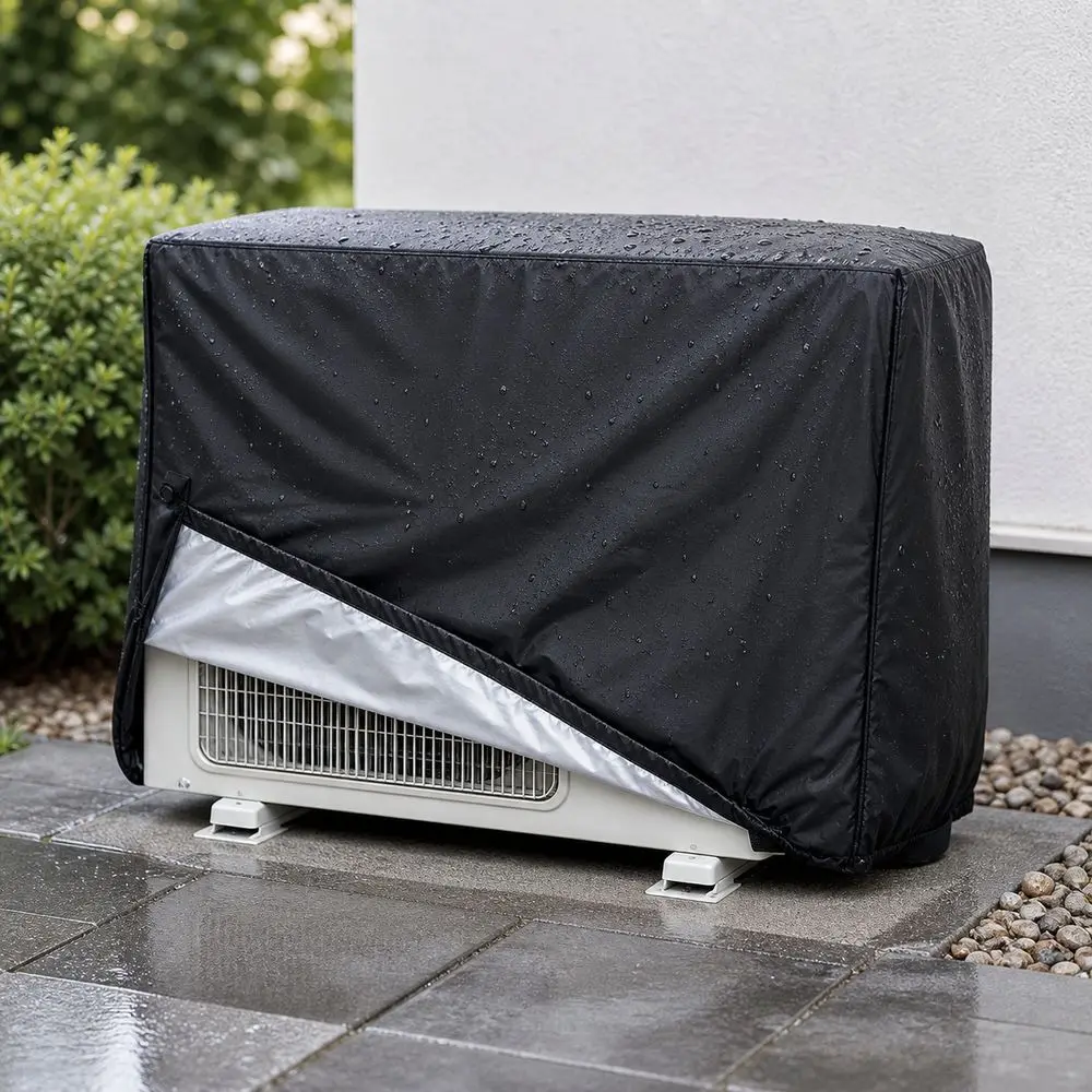 Silver-Coated Fabric Air Conditioner Cover Water Resistant Ventilation Outdoor AC Cover Snap Buttons UV Resistant AC Unit Cover