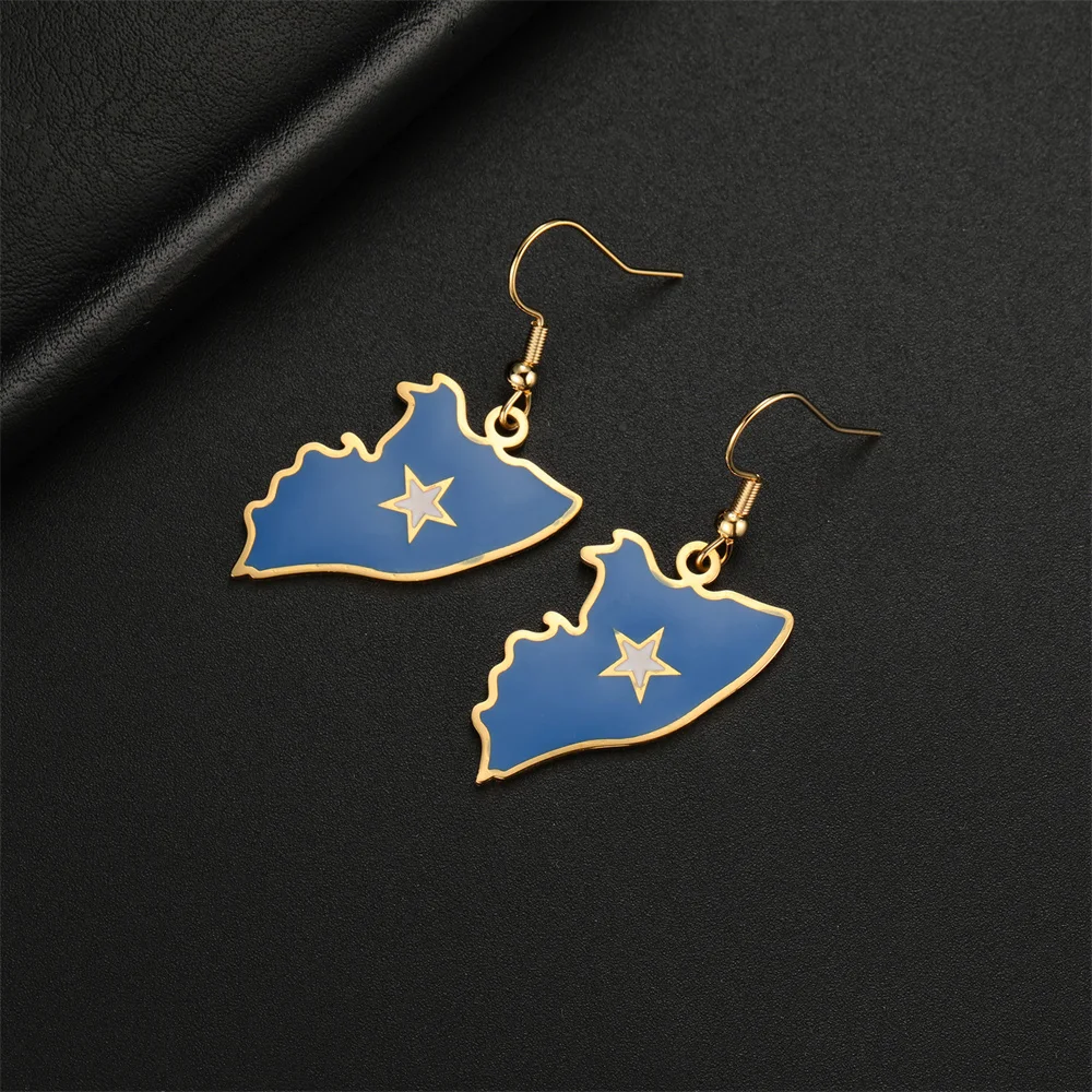 EUEAVAN Enamel Somali Map Pendent Dangle Earrings for Women Stainless Steel Trendy Somalia Flag Ethnic Jewelry Gifts pendientes
