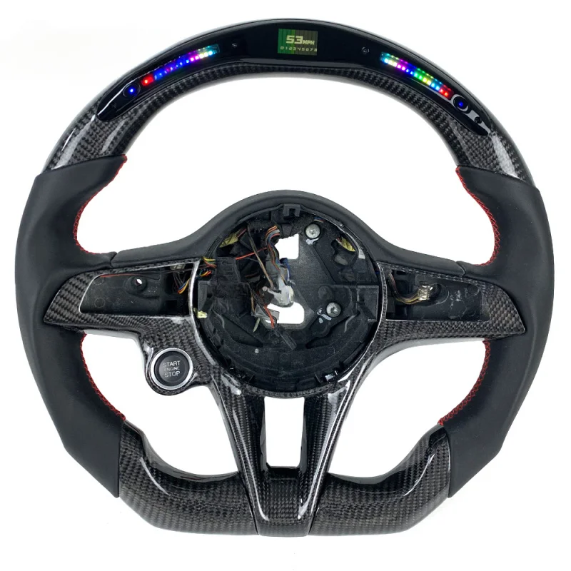 

For Alfa Romeo Custom LED Carbon Fiber Black Smooth Leather Steering Wheel | 2015-2020 | Interior Accessory