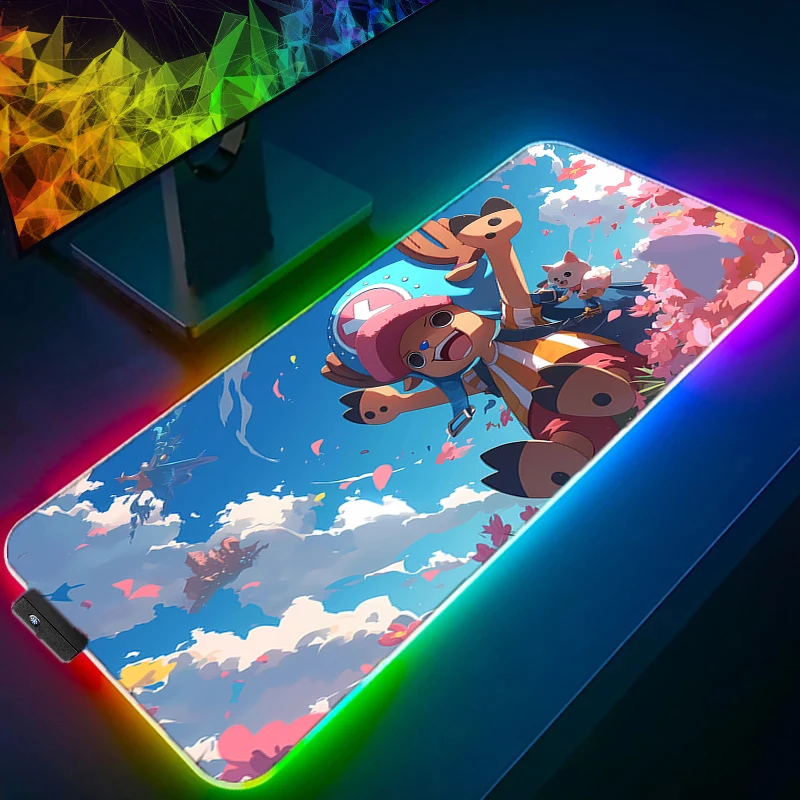 

RGB LED Mouse Pad One Piece Tony Tony Chopper Laptop Keyboard Pad Non-Slip Tablet Pad PC Accessories HD Mousepad Gaming Desk Mat