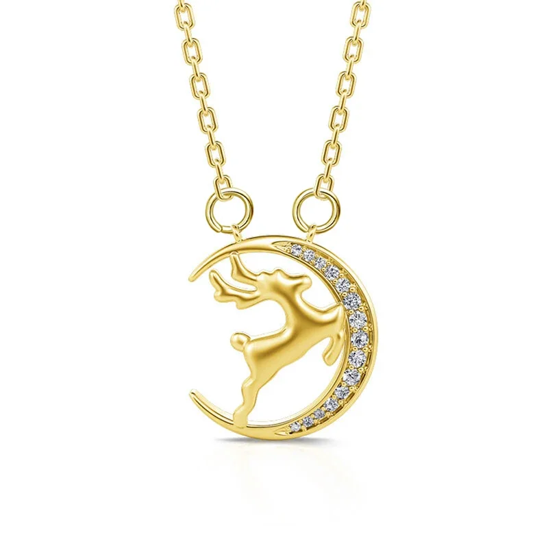 Huitan Romantische Jumping Elch Mondförmige Anhänger Halskette für Frauen Frohe Weihnachten Weibliche Halsketten CZ Exquisite Hals Schmuck