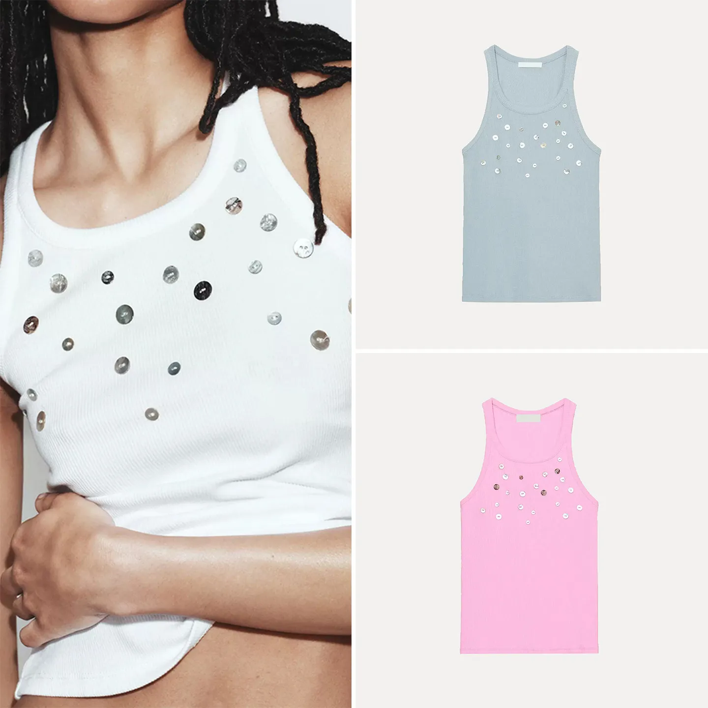 

Fashionable round Neck Sleeveless Casual Women's Top with Ribbed Button Detail ZADATA Brand Slim Fit Outerwear for Summer