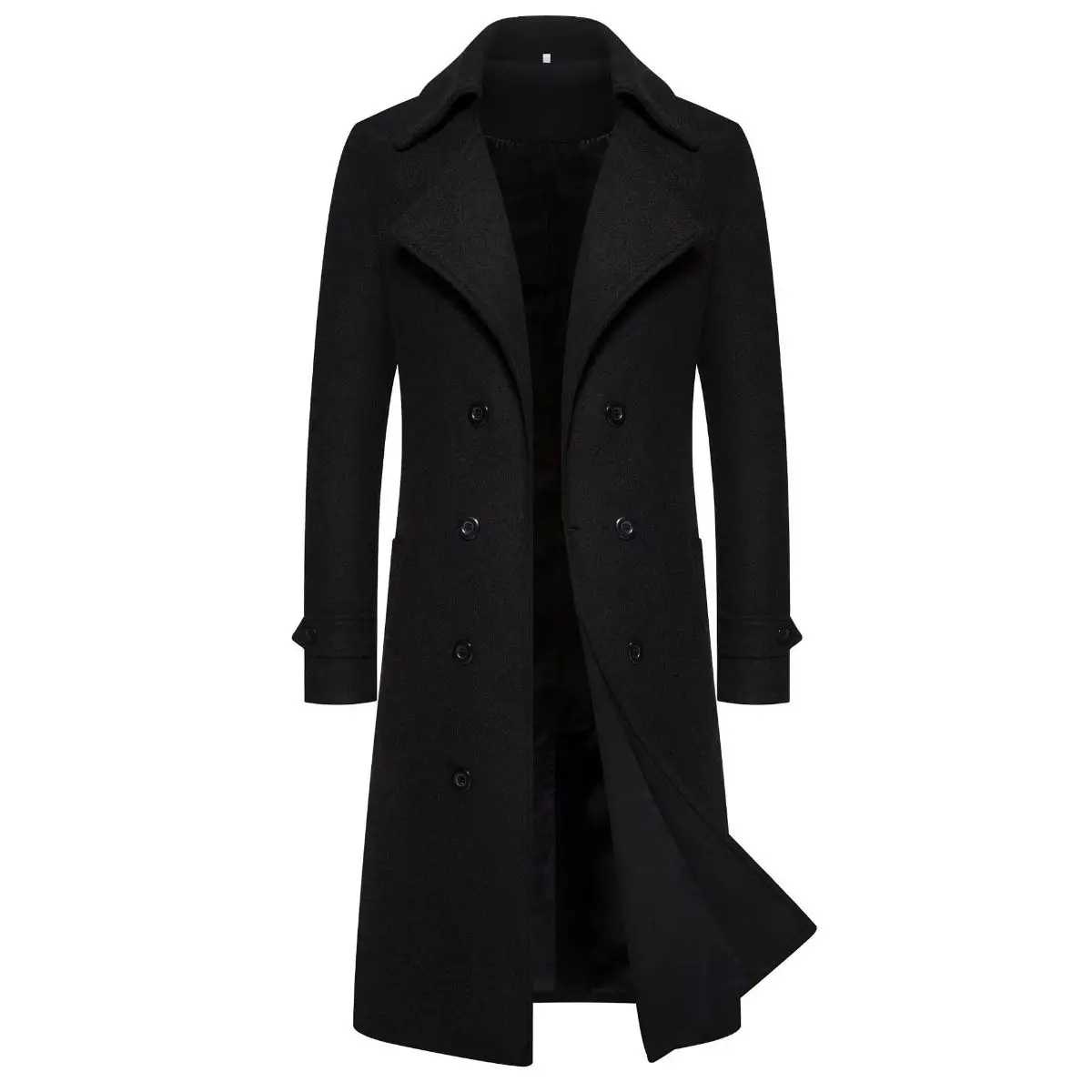New Autumn Winter Long Double-Breasted Men's Woolen Coat Slim Fit Windbreaker Fashionable Business Gentleman Style
