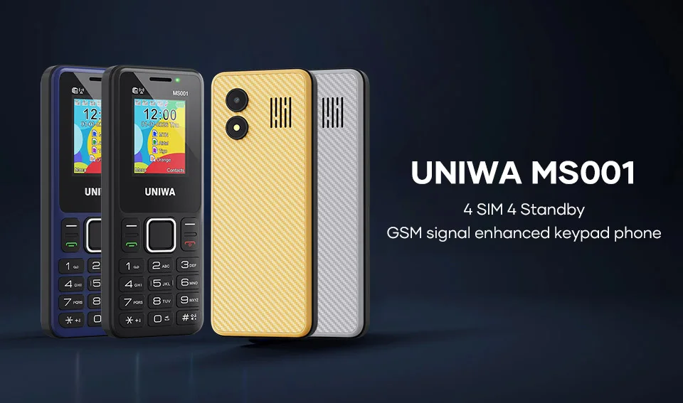 UNIWA MS001 GSM Feature Phone 4 SIM 4 Standby GSM Signal Booster Keypad Phone 1800mAh Battery 1.77 inch Senior Elder Cellphone