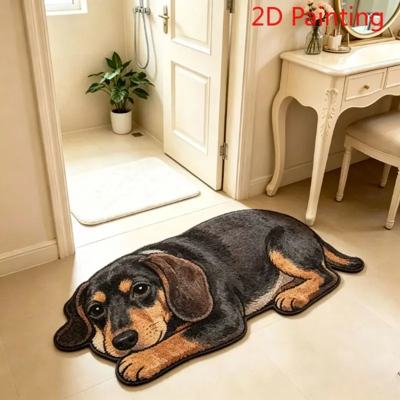VIKAMA Husky Dog Shaped Plush Area Rug Washable Anti Slip Alfombra For Bedroom Balcony Pet Lover Cute Home Decor