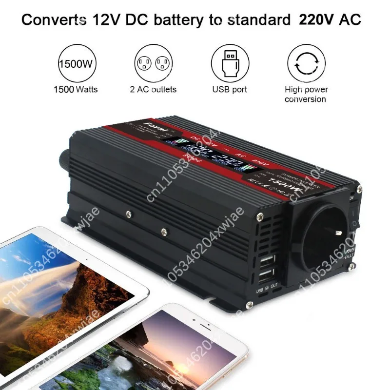 Portable LCD Display Power Inverter 2000W 3000W 12V to 110V 220V Pure Sine Wave for Vehicle EU Standard