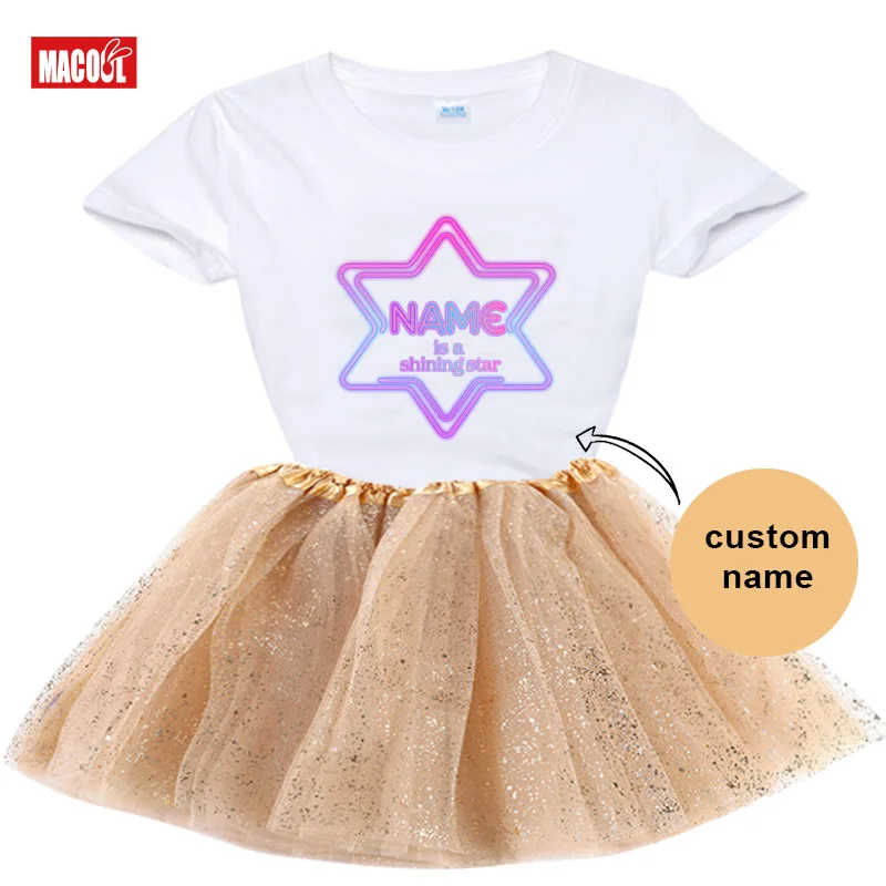 Birthday Clothes Girls Birthday Tutu Dress Set Birthday Party Shirts Girl Dress Set Child Suit Custom Name Outfits 6th 2