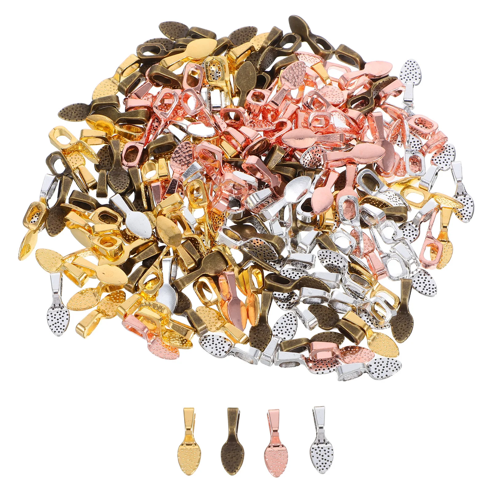 

200Pcs Flat Oval Pendant Bails Jewelry Making Pendants Glue on Bail Charms Connector Findings 4 Colors Bail Clasp