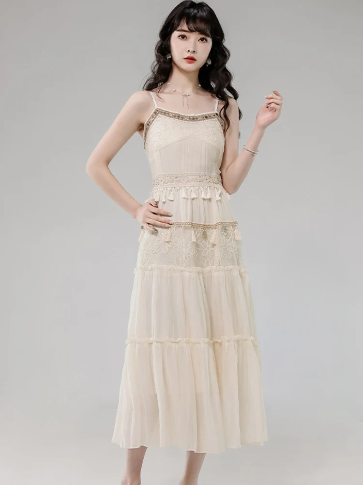 Robe longue de luxe en Jacquard brodé avec franges, Chic, élégante, écharpe, Sexy, coréenne, moulante, tenue de soirée, nouvelle collection été 2025