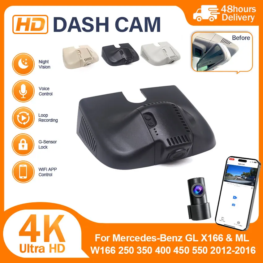 Plug and Play Car DVR Wifi HD 4K Dash Cam Camera For Mercedes-Benz GL X166 & ML W166 250 350 400 450 550 2012-2016
