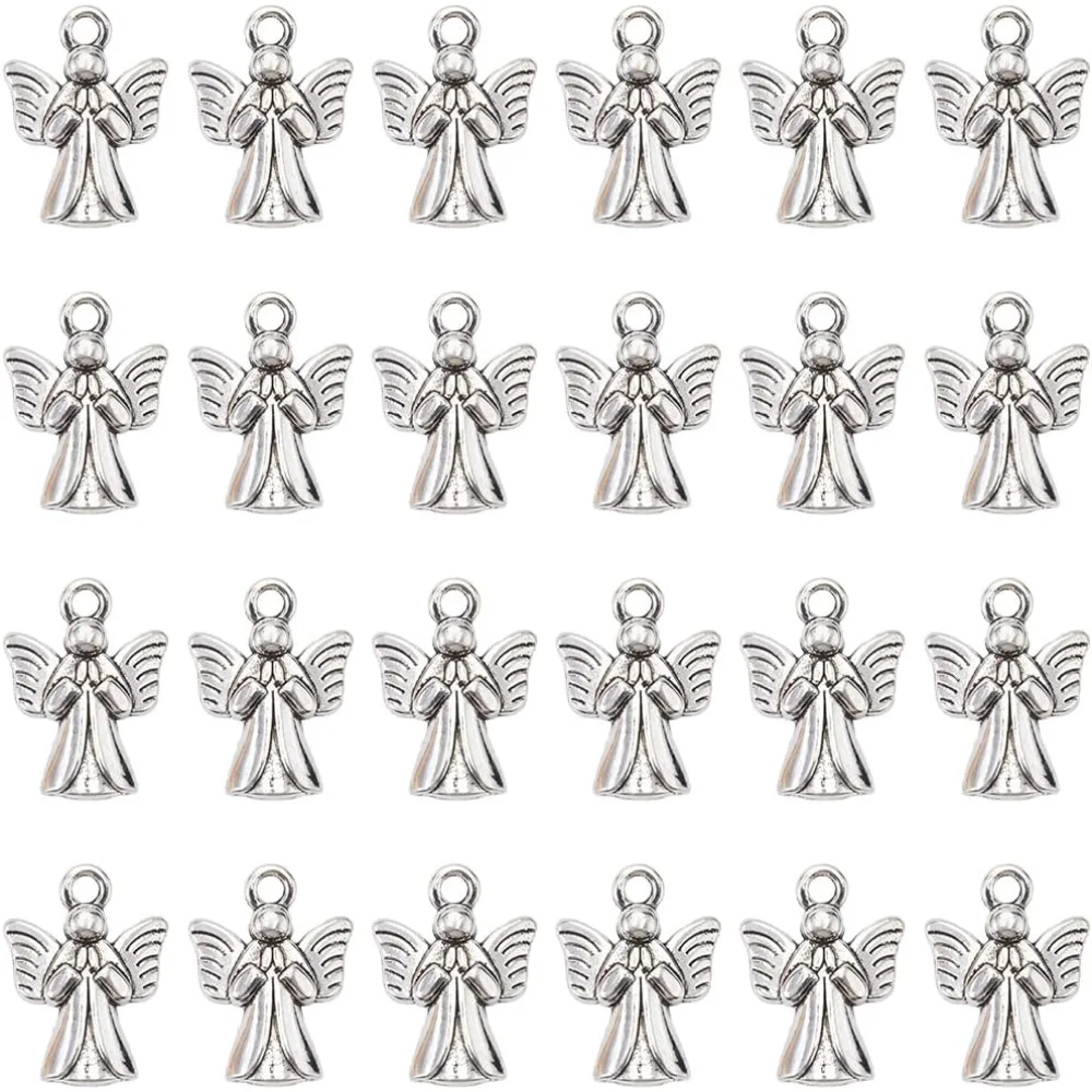 

80Pcs Angel Charm Fairy Charms Bulk Valentine's Day Antique Silver Metal Alloy Tibetan Guardian Wings Dangle Charm making kit