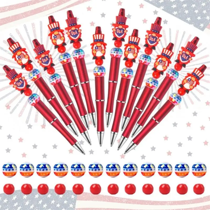 

6PCS Patriotic Beaded Ballpoint Pen Cartoon Beading Pen With Removable Beads Fun Writing Pen For Kids Adult Art Craft D2RC